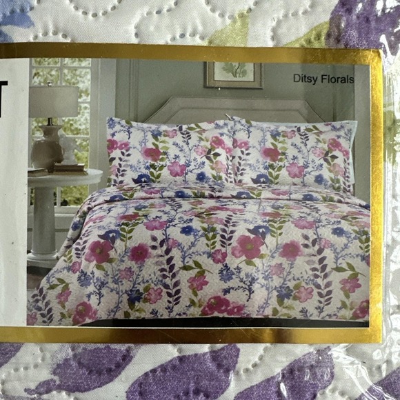 New Naples Collection Vintage Queen Sz Quilted Bedspread 2 Pillow Shams - Picture 3 of 8